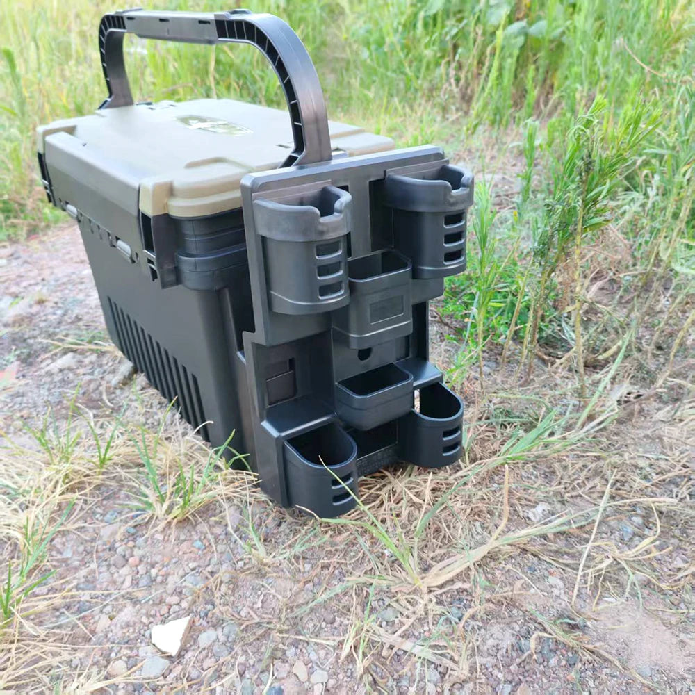 1-piece set of large lure fishing box - double layered fishing box+integrated double pole stand+water cup holder