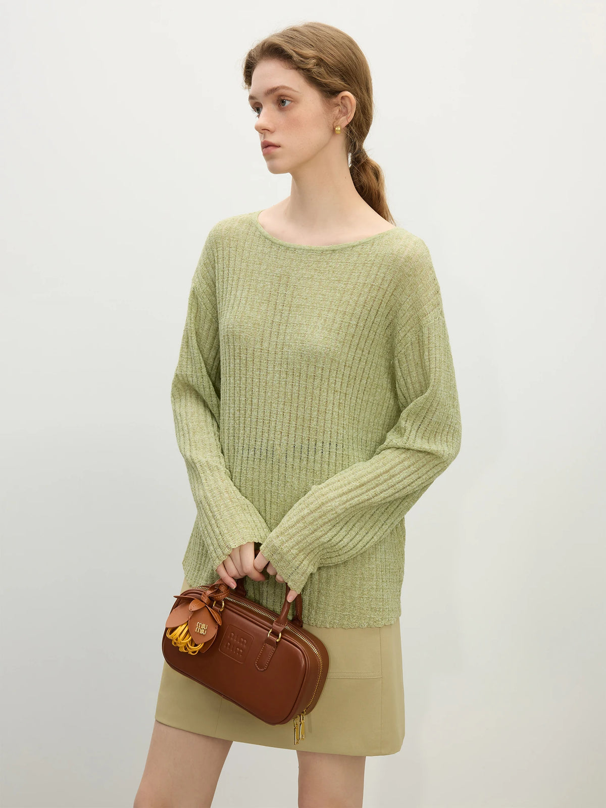 FSLE Office Lady Casual Commuting Linen Natural Loose Knitted Tops 2026 Spring New Pullovers Casual Loose Women Tops 25FS11344