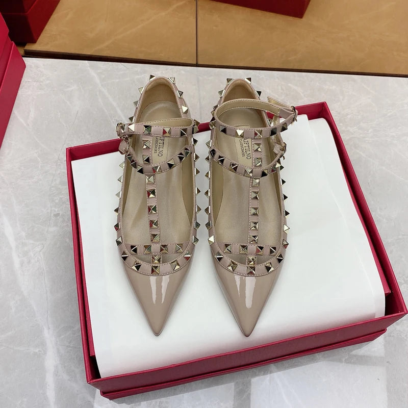 2026 New Pointed Toe Flat Shoes for Women Luxury Gladiator Metal Rivet Ballet Flats Comfortable Fashion Breathable Casual Shoes