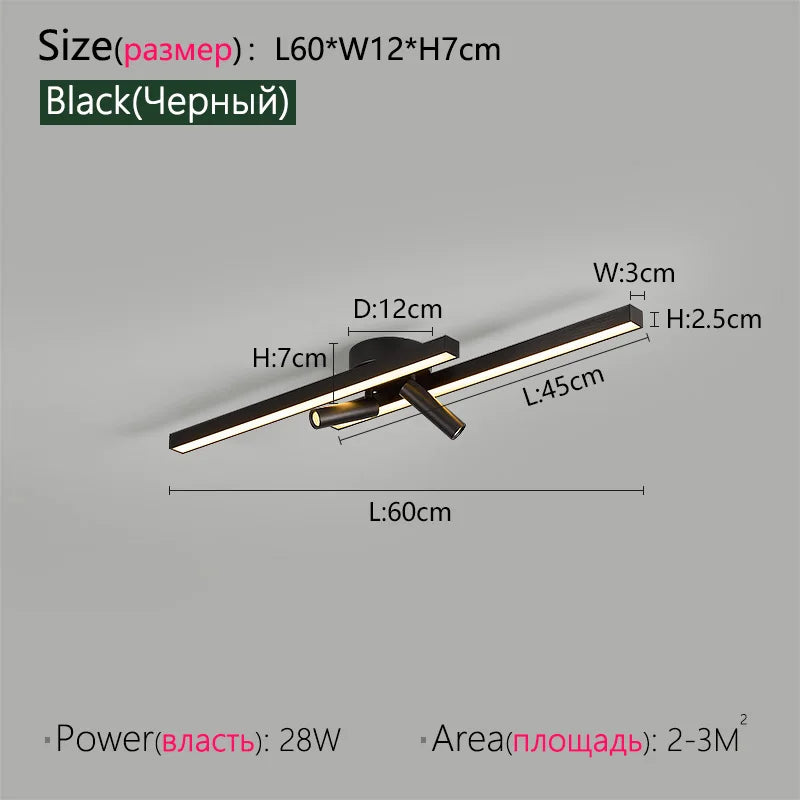 Long Aluminium Modern LED Ceiling Light Creative Design Ceiling Lamp Indoor Lighting Fixture Hallway Balcony Aisle Office Lustre