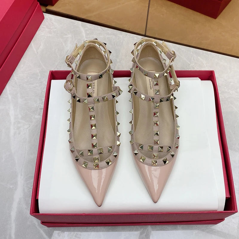 2026 New Pointed Toe Flat Shoes for Women Luxury Gladiator Metal Rivet Ballet Flats Comfortable Fashion Breathable Casual Shoes