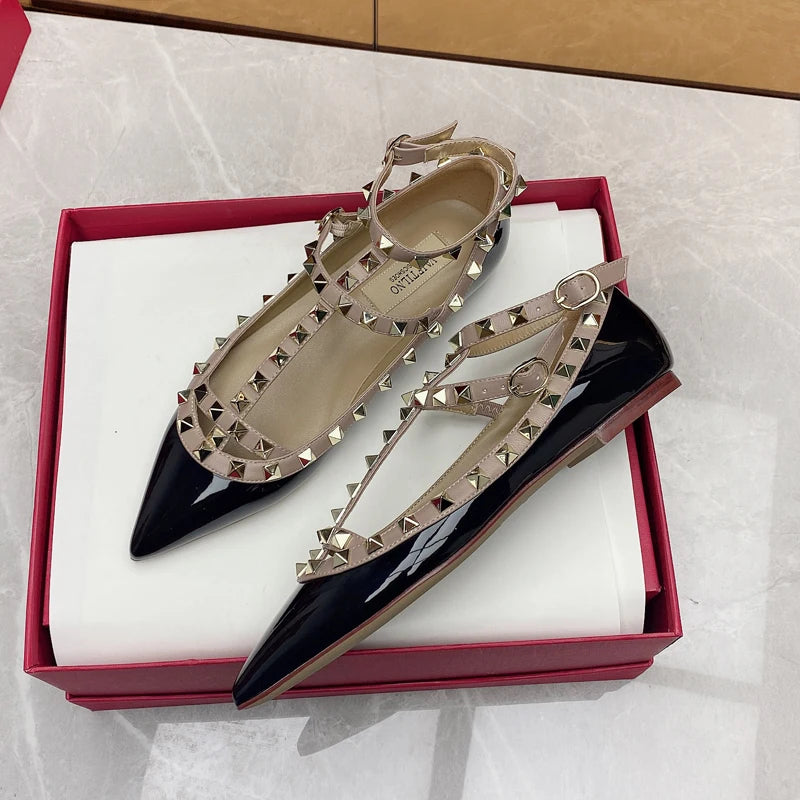 2026 New Pointed Toe Flat Shoes for Women Luxury Gladiator Metal Rivet Ballet Flats Comfortable Fashion Breathable Casual Shoes