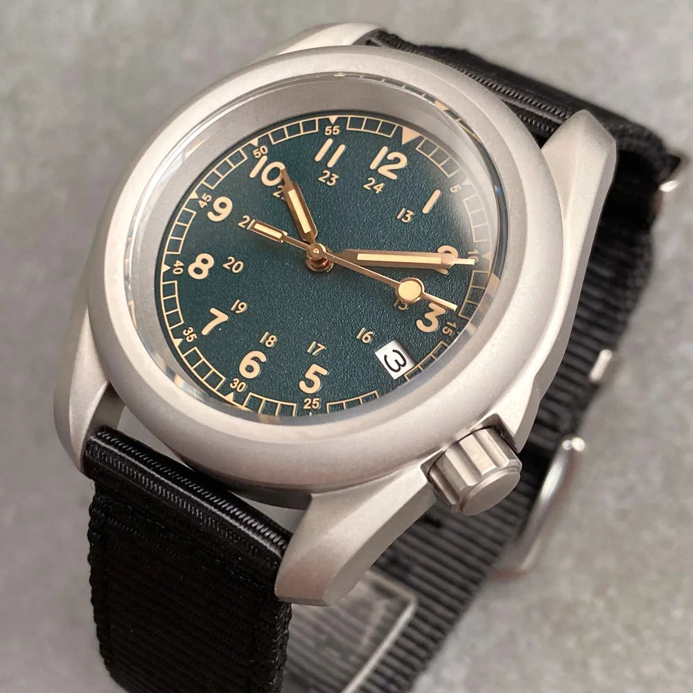 Tandorio 3.8 Mod Sandblast NH36AA Mechanical Men Watch Vintage Green Dial Sapphire Glass Arabic Numerals Waterproof Dive Clock