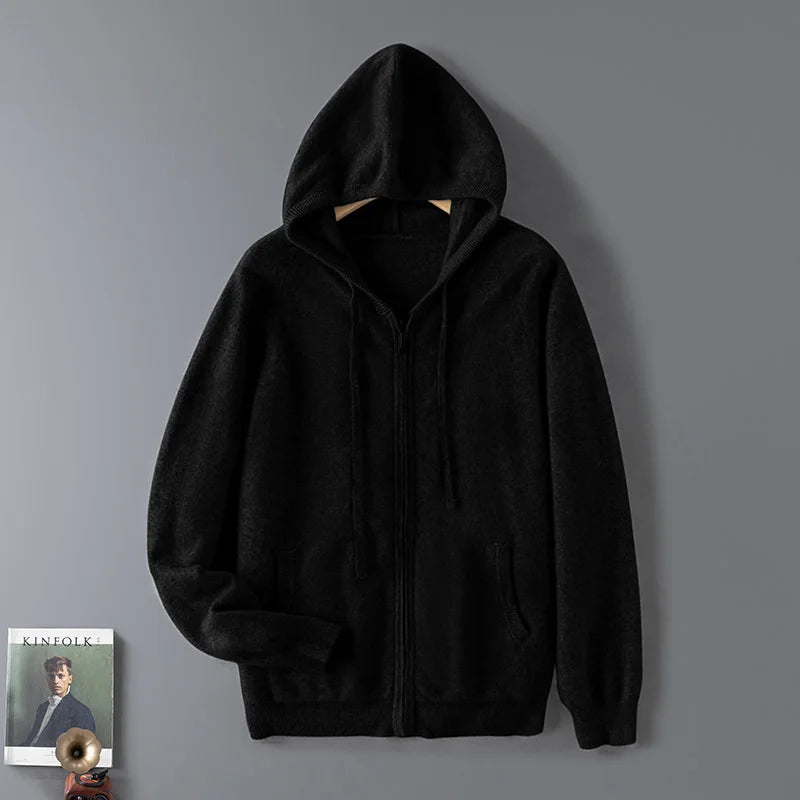 DjzDsm Autumn and Winter100% Merino Wool Men's Knitted Top Zipper Hoodie Zipper Cardigan Knitted Coat Sweater Hoodie