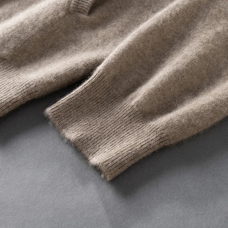 DjzDsm Autumn and Winter100% Merino Wool Men's Knitted Top Zipper Hoodie Zipper Cardigan Knitted Coat Sweater Hoodie