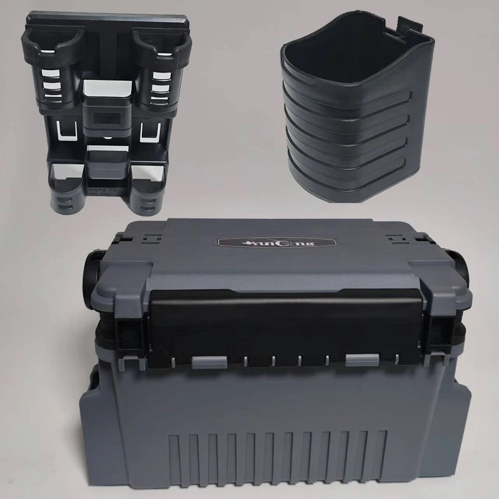 1-piece set of large lure fishing box - double layered fishing box+integrated double pole stand+water cup holder