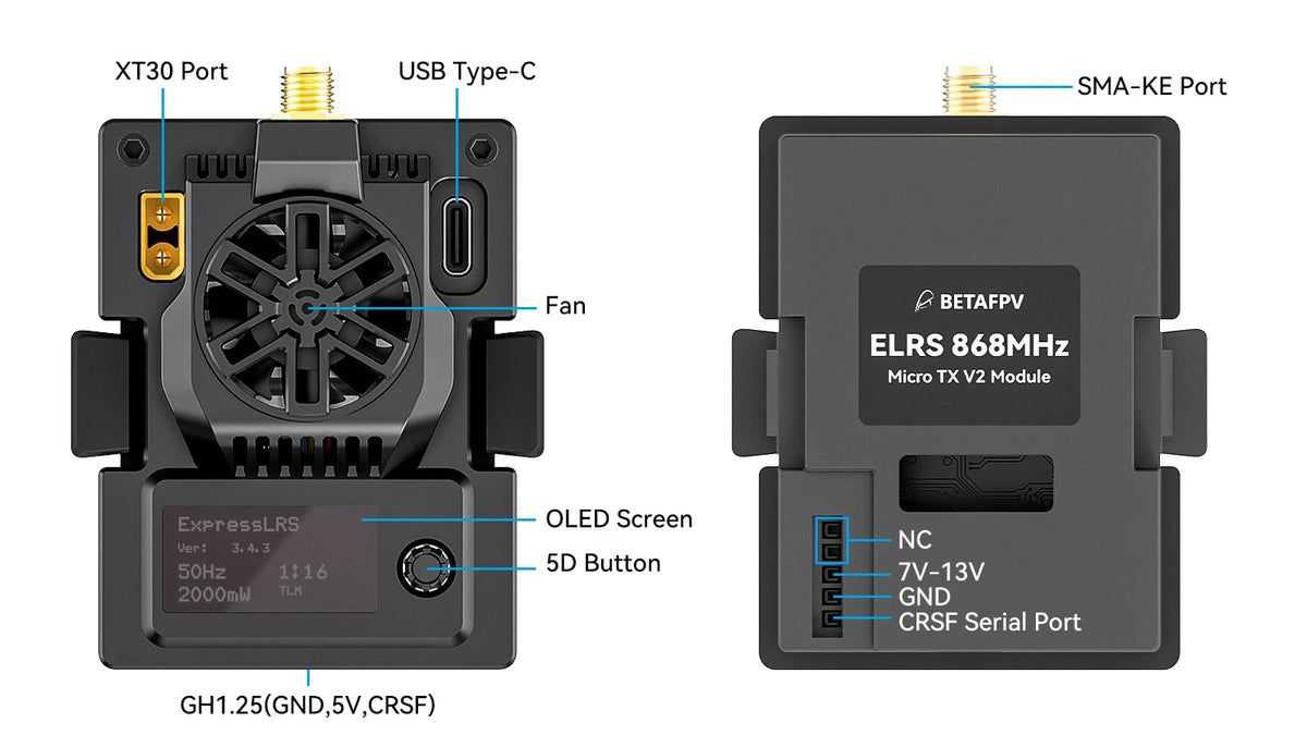 BETAFPV ELRS Micro V2 1W TX Module Micro TX Module ELRS 2.4G 915MHz 868MHz
