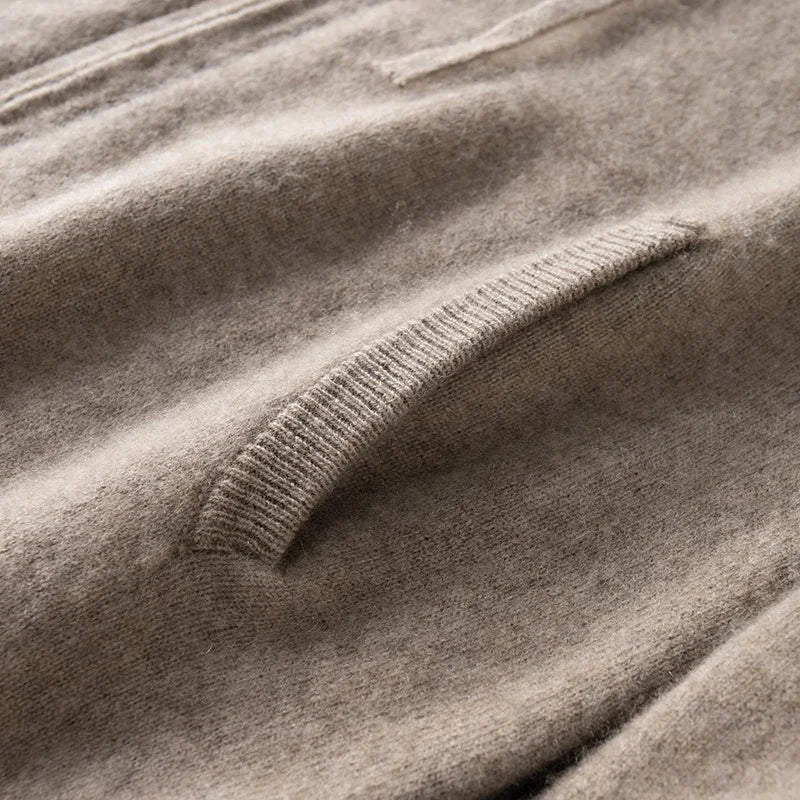 DjzDsm Autumn and Winter100% Merino Wool Men's Knitted Top Zipper Hoodie Zipper Cardigan Knitted Coat Sweater Hoodie