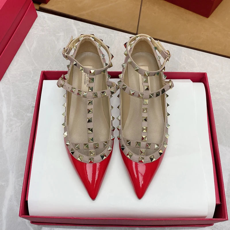 2026 New Pointed Toe Flat Shoes for Women Luxury Gladiator Metal Rivet Ballet Flats Comfortable Fashion Breathable Casual Shoes