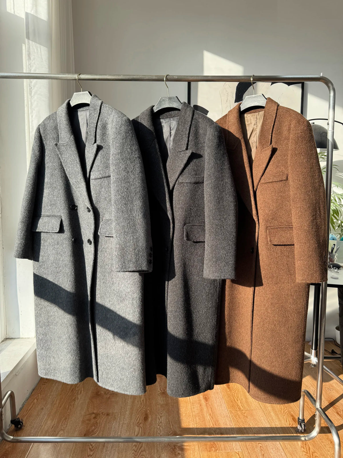 2026 Winter New High end Brown Double sided Wool Coat Women Long Stand up Collar Shoulder Straight Tube Woolen Coat for Women