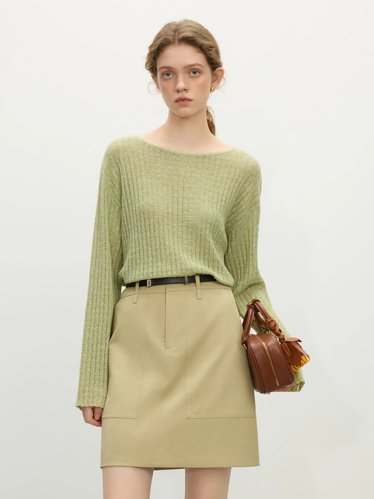 FSLE Office Lady Casual Commuting Linen Natural Loose Knitted Tops 2026 Spring New Pullovers Casual Loose Women Tops 25FS11344