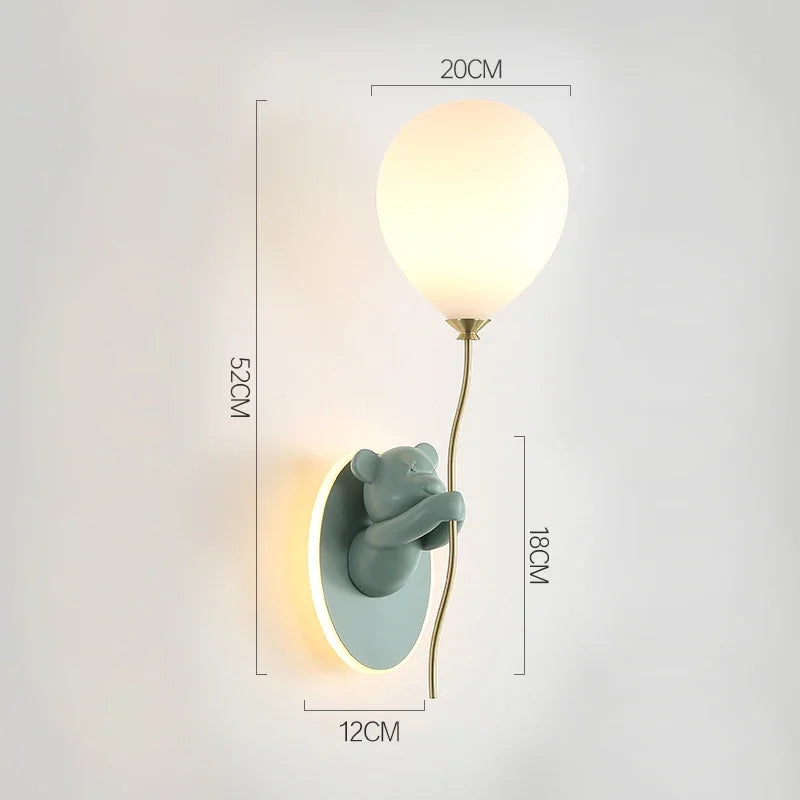 Creative Cartoon Bear LED Wall Light Balloon Lamp Night Light for Children Room Decor Bedside Lamp Study Room Decor Lighting