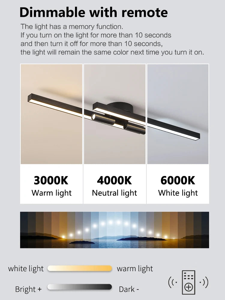 Long Aluminium Modern LED Ceiling Light Creative Design Ceiling Lamp Indoor Lighting Fixture Hallway Balcony Aisle Office Lustre
