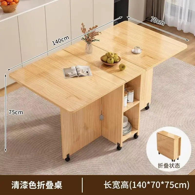 Solid wood folding dining table small household dining table multifunctional rectangular movable folding table