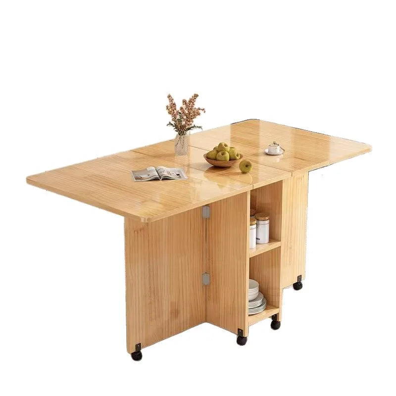 Solid wood folding dining table small household dining table multifunctional rectangular movable folding table