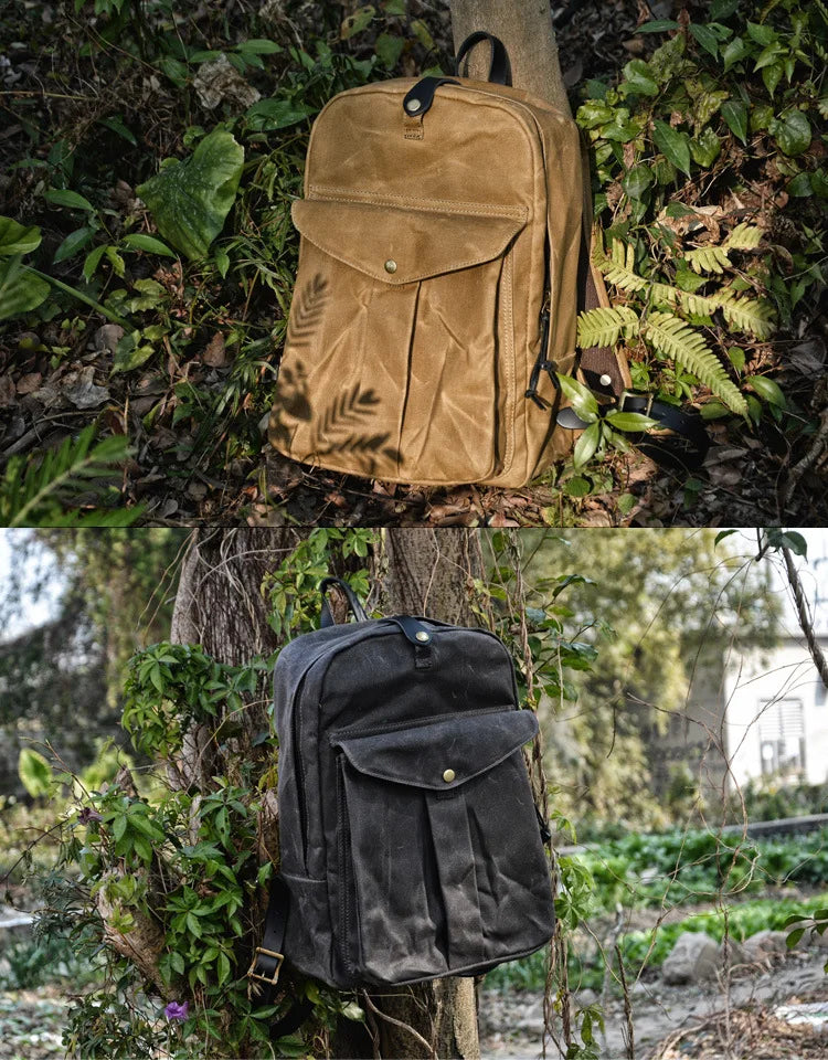 Retro women's backpack outdoor large capacity travel men's backpack waterproof oil wax canvas patchwork leather hiking bag