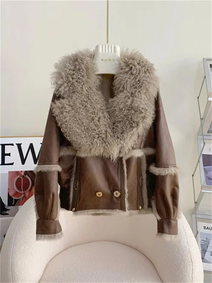 2026 Sprng and Aumn Sort Fur Women's Sheskin Jcket, Taned Sede Fabric, 100% Ntural Rbbit ur Liing, Luxrious And F