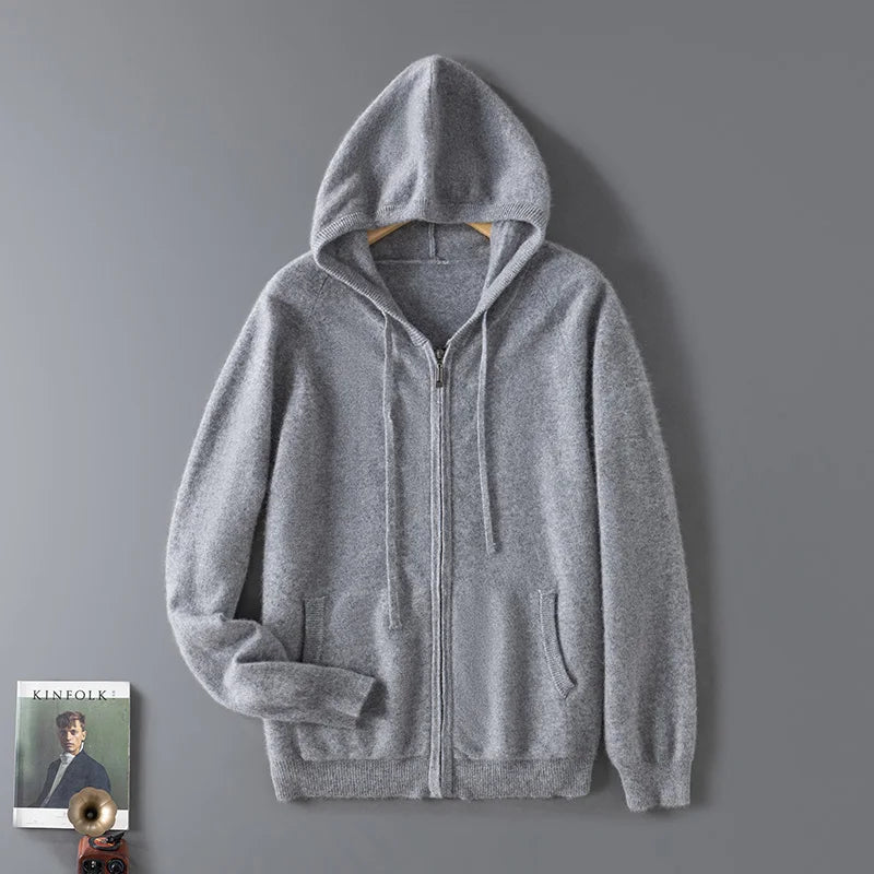 DjzDsm Autumn and Winter100% Merino Wool Men's Knitted Top Zipper Hoodie Zipper Cardigan Knitted Coat Sweater Hoodie