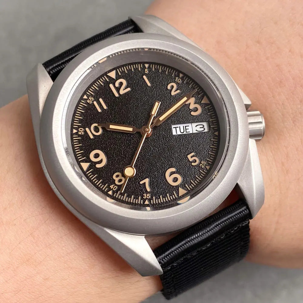 Tandorio 3.8 Mod Sandblast NH36AA Mechanical Men Watch Vintage Green Dial Sapphire Glass Arabic Numerals Waterproof Dive Clock