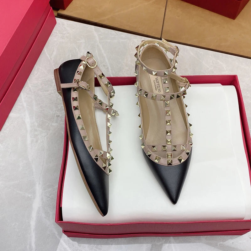 2026 New Pointed Toe Flat Shoes for Women Luxury Gladiator Metal Rivet Ballet Flats Comfortable Fashion Breathable Casual Shoes