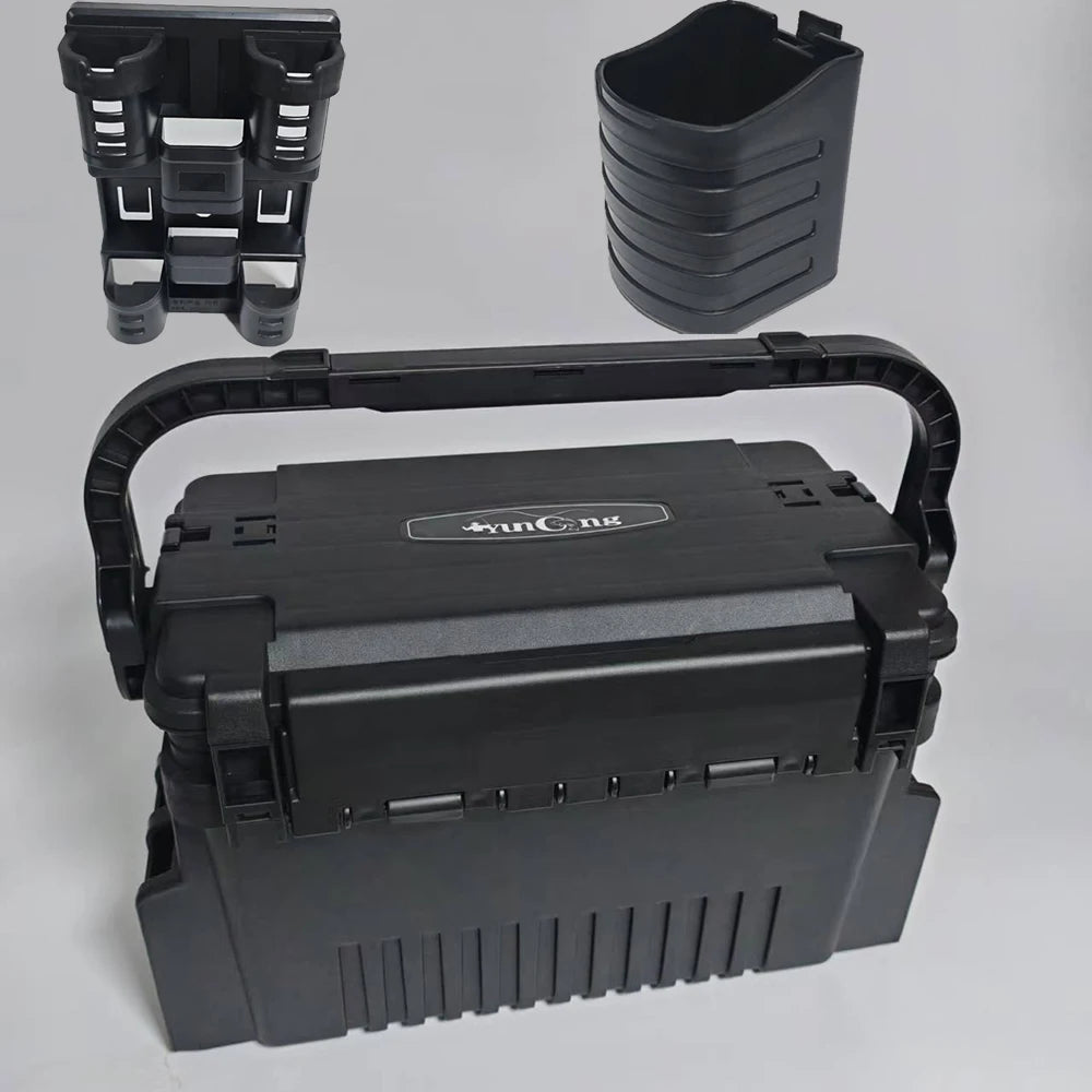1-piece set of large lure fishing box - double layered fishing box+integrated double pole stand+water cup holder