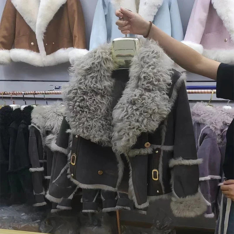 2026 Sprng and Aumn Sort Fur Women's Sheskin Jcket, Taned Sede Fabric, 100% Ntural Rbbit ur Liing, Luxrious And F