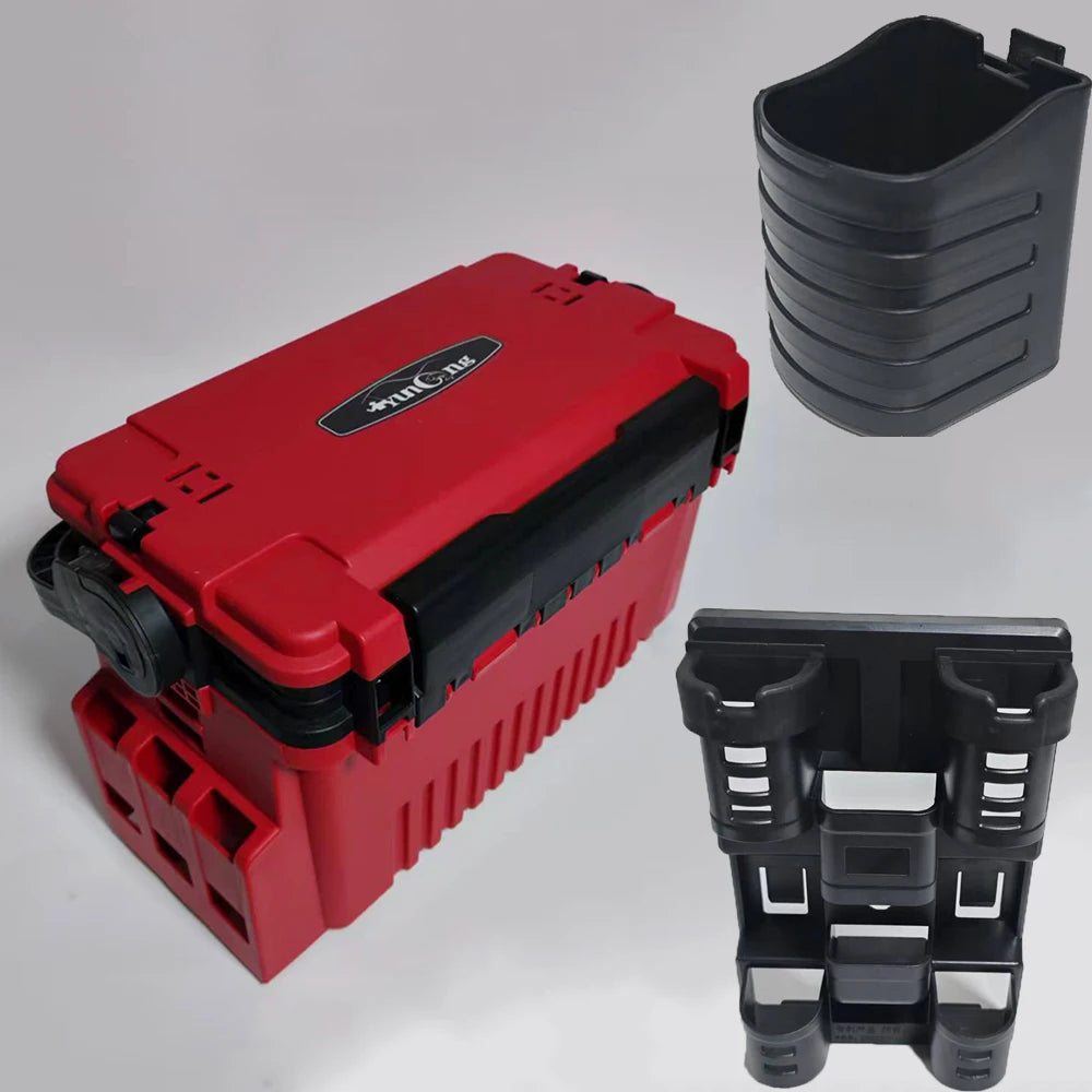 1-piece set of large lure fishing box - double layered fishing box+integrated double pole stand+water cup holder