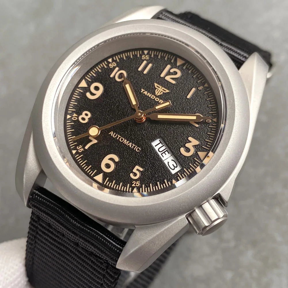 Tandorio 3.8 Mod Sandblast NH36AA Mechanical Men Watch Vintage Green Dial Sapphire Glass Arabic Numerals Waterproof Dive Clock