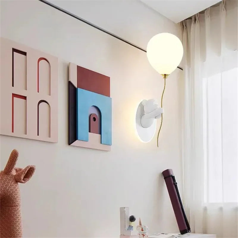 Creative Cartoon Bear LED Wall Light Balloon Lamp Night Light for Children Room Decor Bedside Lamp Study Room Decor Lighting