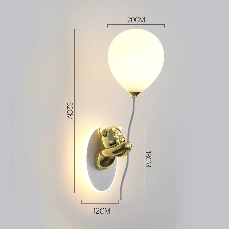 Creative Cartoon Bear LED Wall Light Balloon Lamp Night Light for Children Room Decor Bedside Lamp Study Room Decor Lighting