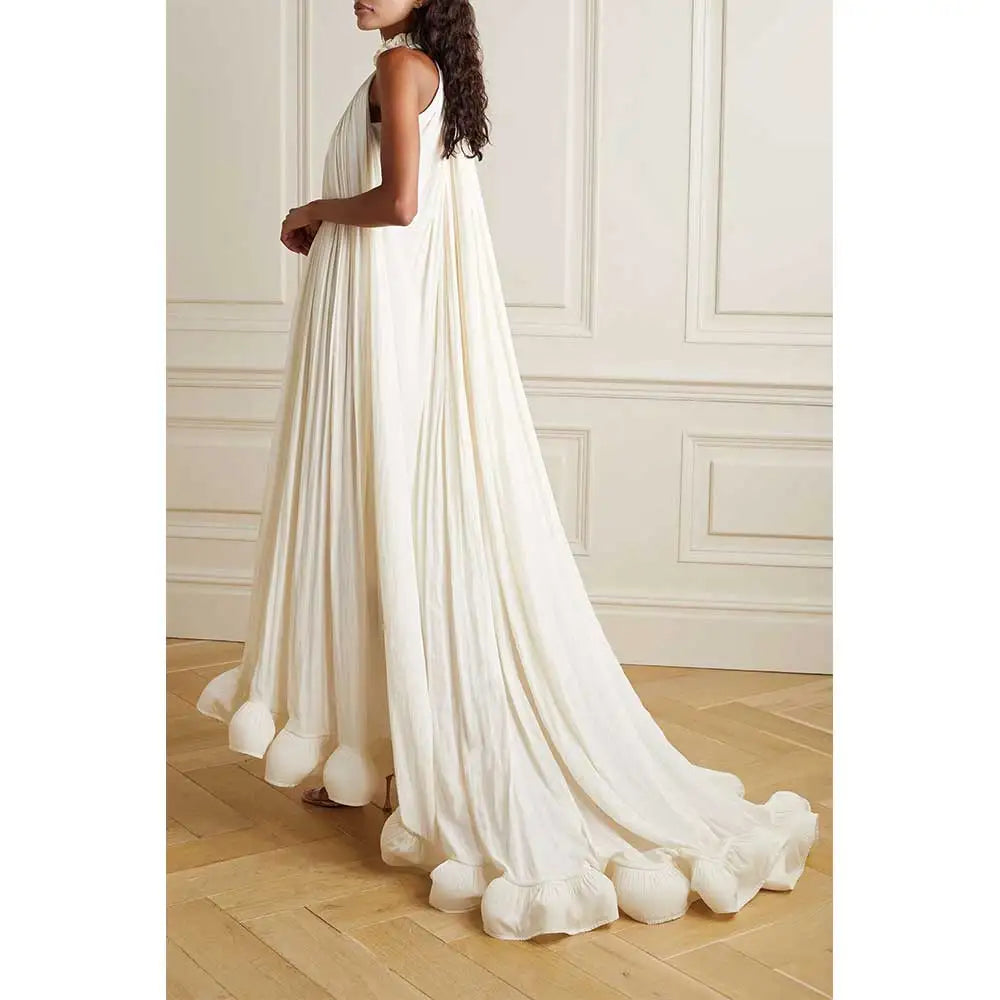 Dubai Arabian Luxury Nude A Evening Dress Cloak Sleeve Dress Ladies Wedding Party 2024